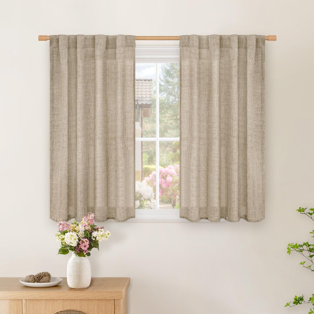 Set of 2 Curtain Panels, 34"W x 40"L Linen Style Curtains (Oatmeal)